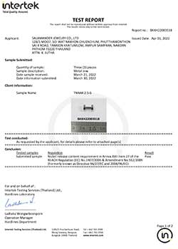 Nickel release test certificate (surgical steel)